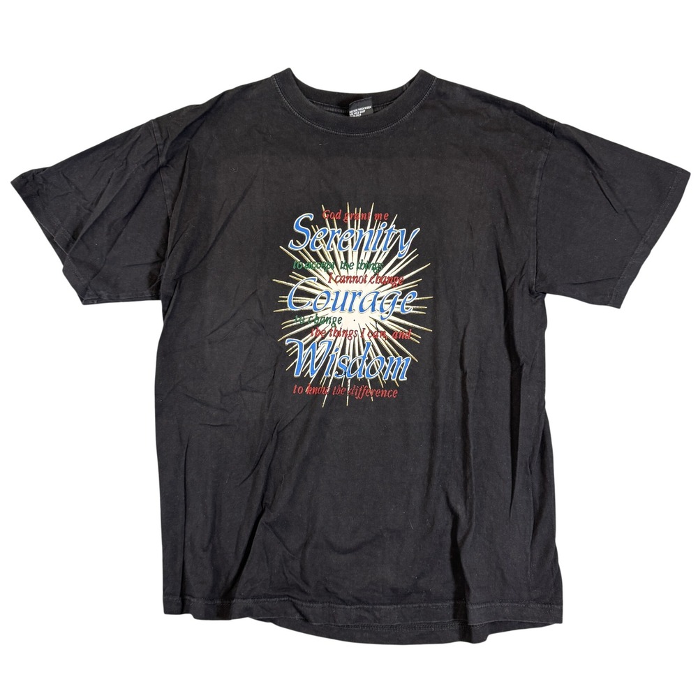 Talha USA Serenity Prayer Graphic T-Shirt Mens Large Black Cotton Short Sleeve